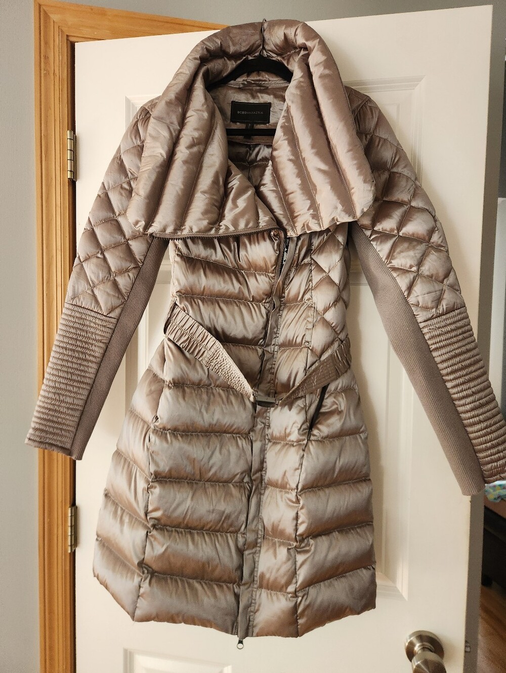 BCBGMaxAzria Taupe Quilted Long Puffer Coat
